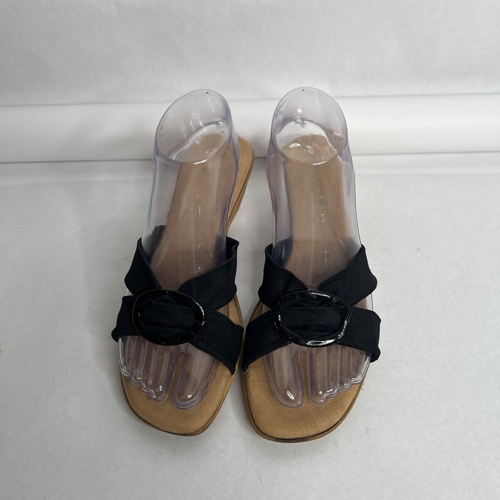 Damiani's Sadie Italian Cork Wedge Sandals Women's Size 9 Black‎ Buckle Fabric